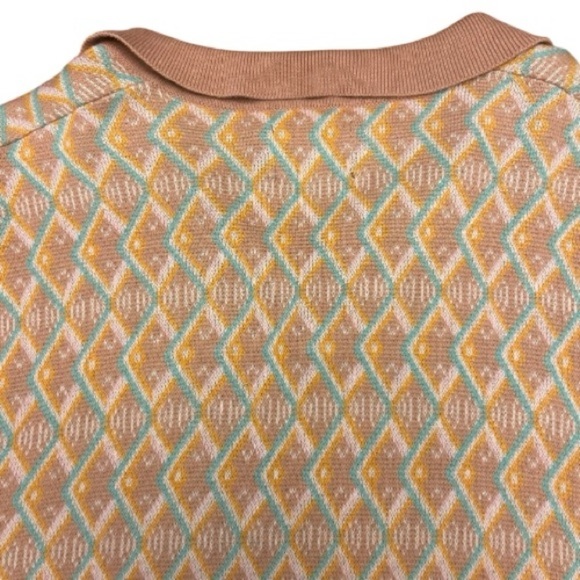 ASOS Men’s 70s Retro Knit Polo Light Brown Geometric Short Sleeve Shirt Size S - Picture 5 of 11